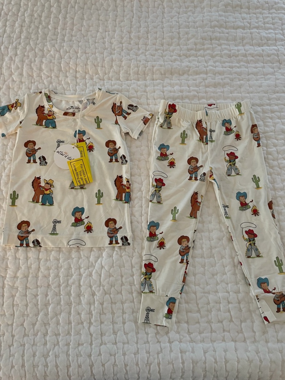 NWT Angel Dear/Altar’d State Bamboo Short Sleeve & Pant Cowboy Pajama Set 2T